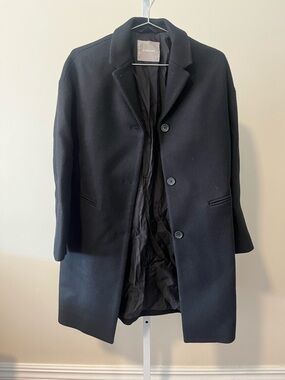 Everlane Black Single-Breasted Wool Overcoat